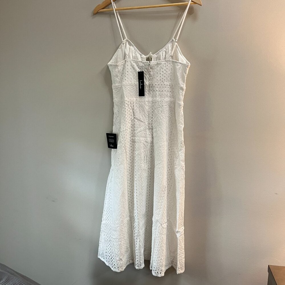 NEW Lulus Adored Aura White Eyelet Embroidered Cutout Midi Dress Small - Picture 7 of 8